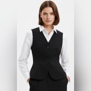 Zara NWT Women's Fitted Two-Button Black Vest Button Buckle on Back | Sz Small